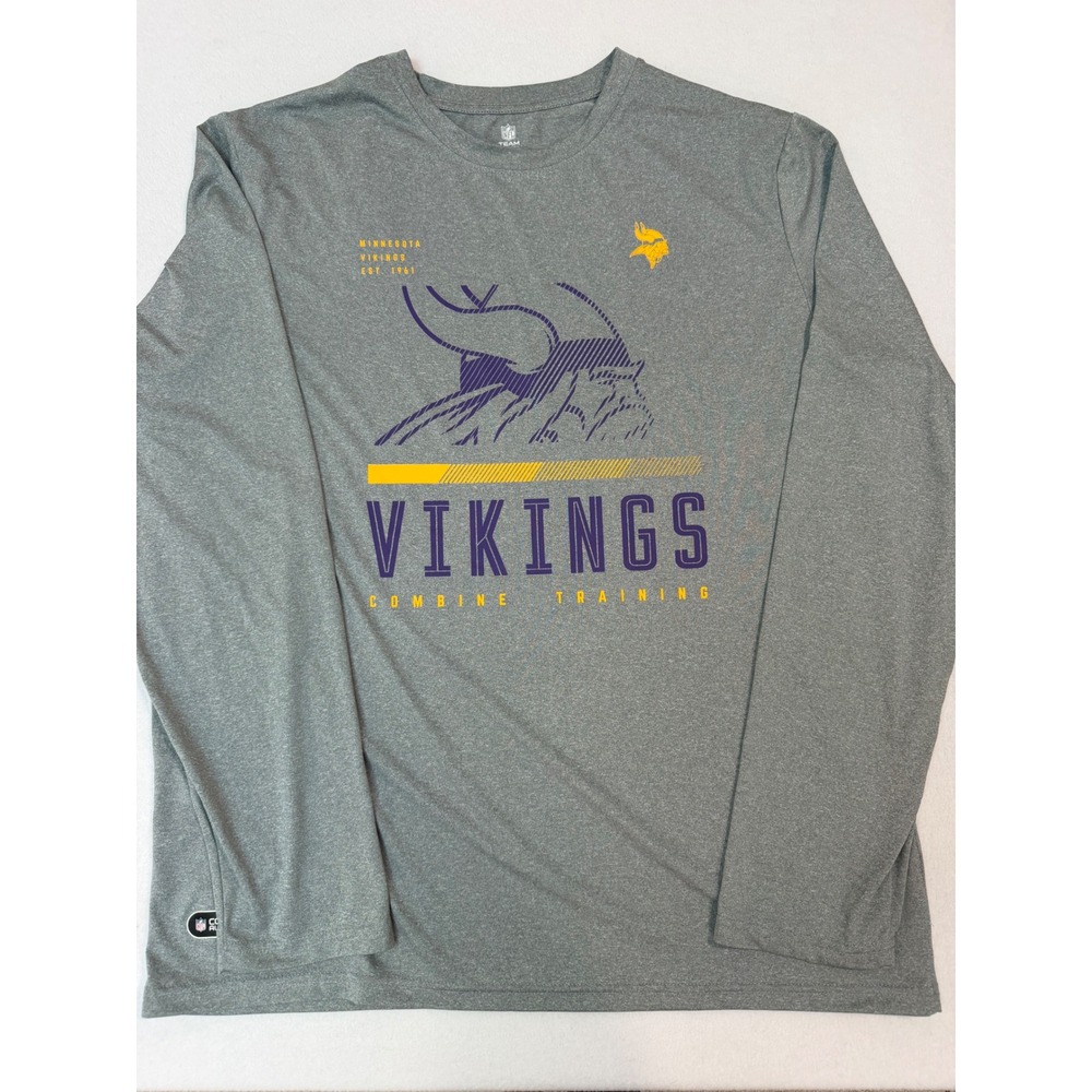 NFL Team Apparel Minnesota Vikings Combine Training Shirt Gray Long Sleeve XL
